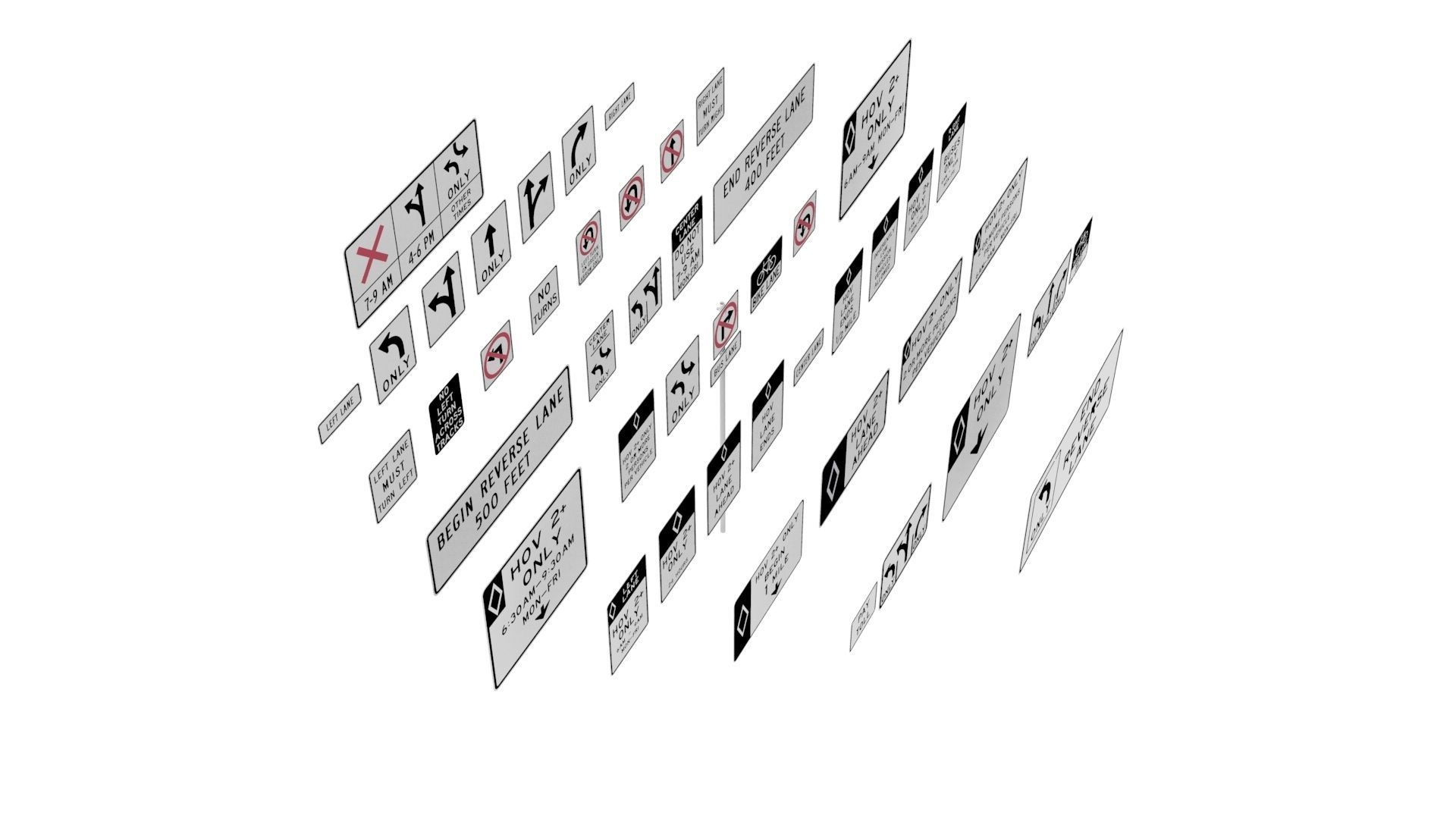 Road Sign US R3 Series Lane Usage And Turns BIM Collection 3D model_32