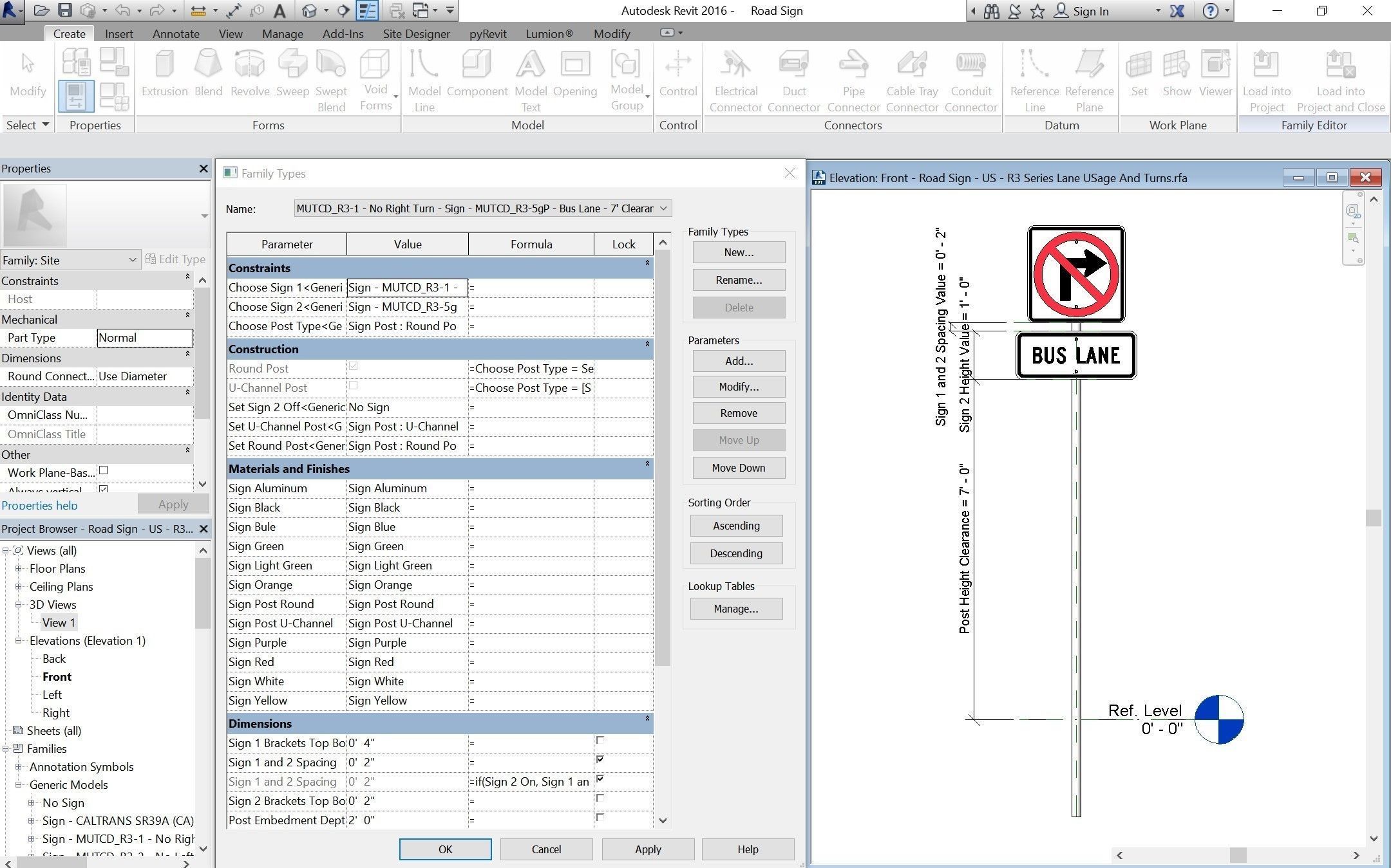 Road Sign US R3 Series Lane Usage And Turns BIM Collection 3D model_42