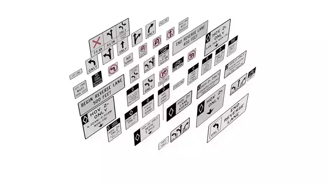 Road Sign US R3 Series Lane Usage And Turns BIM Collection 3D model