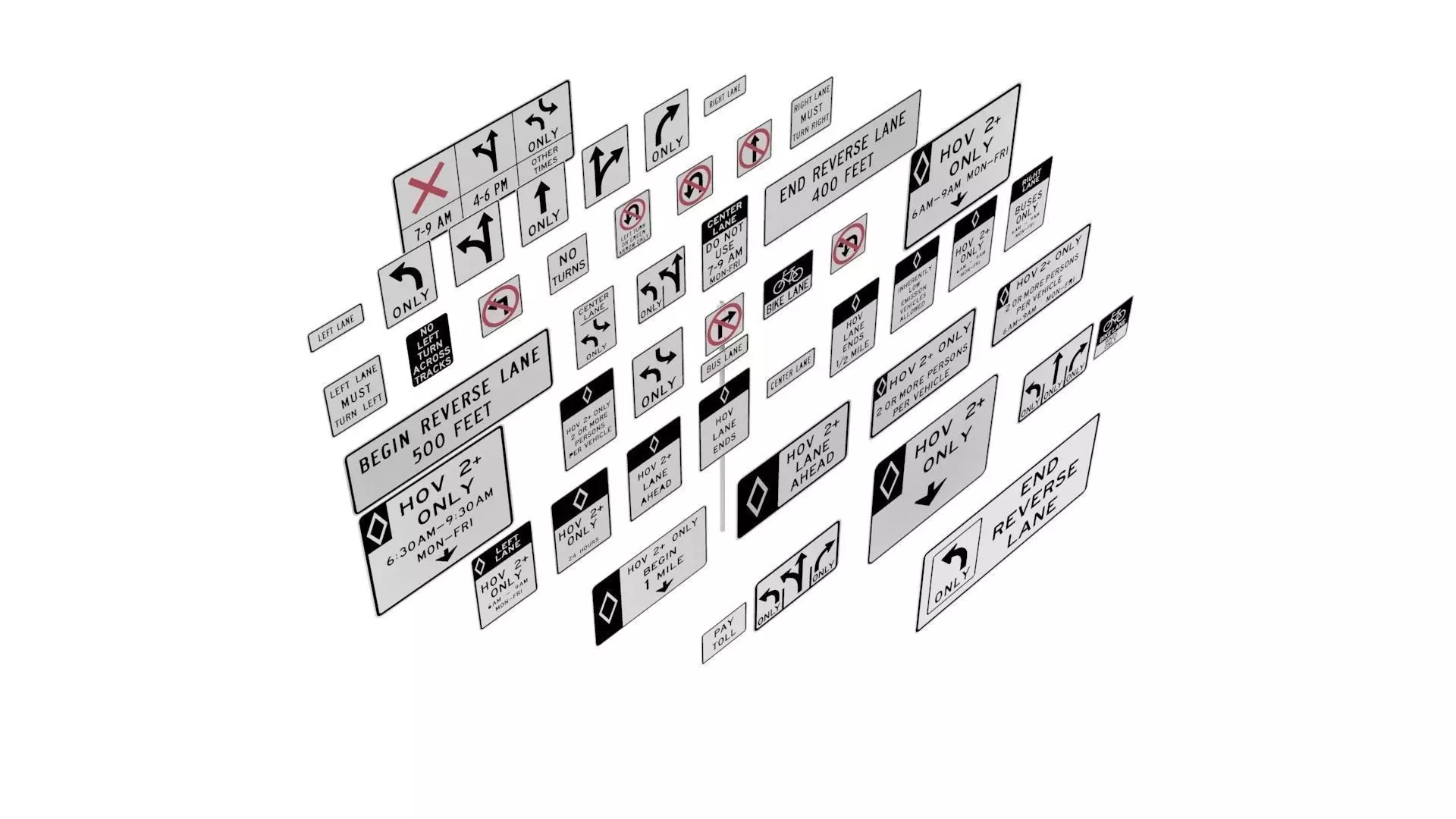 Road Sign US R3 Series Lane Usage And Turns BIM Collection 3D model_0