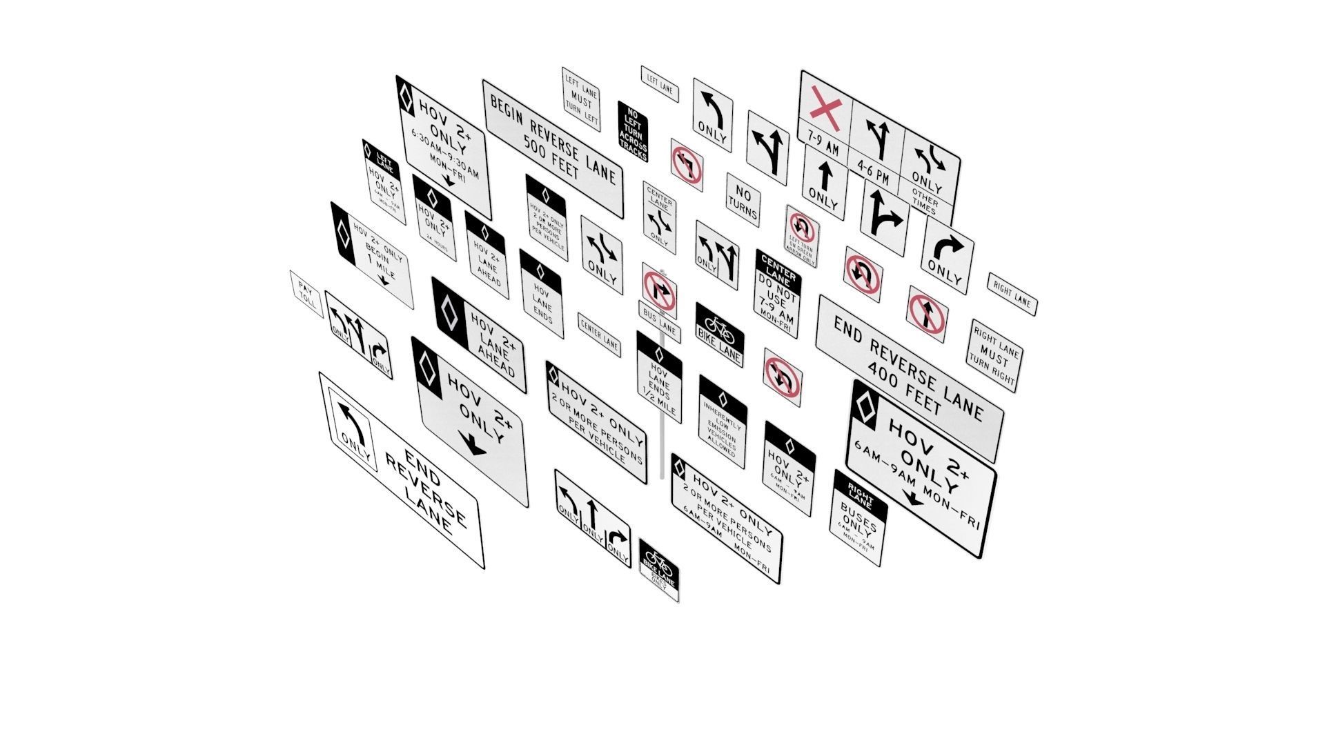 Road Sign US R3 Series Lane Usage And Turns BIM Collection 3D model_3