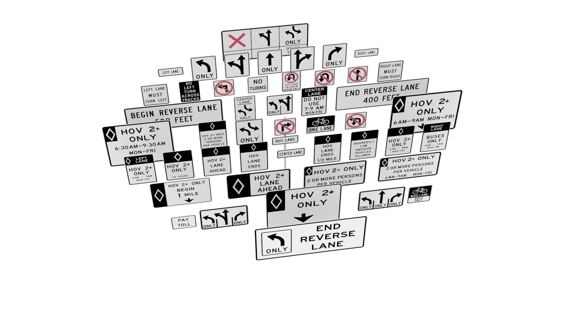 Road Sign US R3 Series Lane Usage And Turns BIM Collection 3D model_36