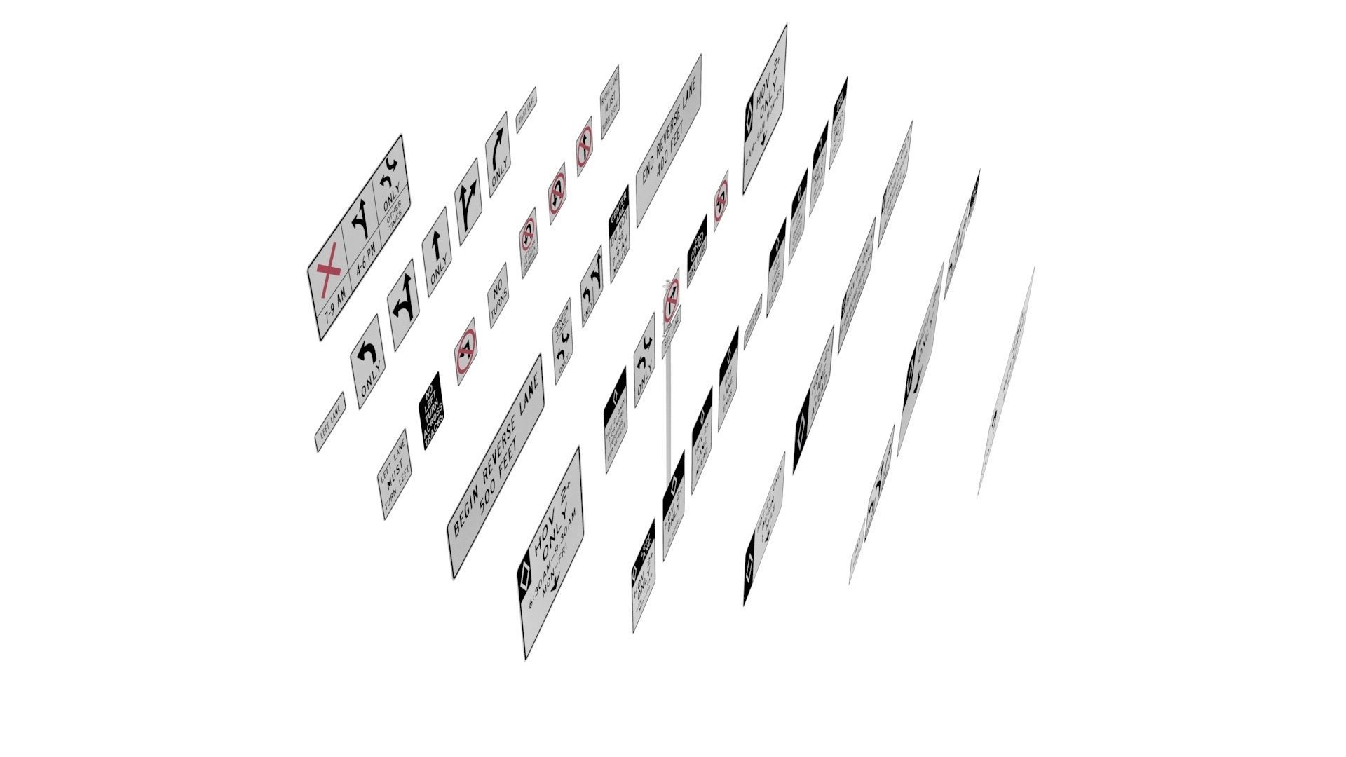 Road Sign US R3 Series Lane Usage And Turns BIM Collection 3D model_31