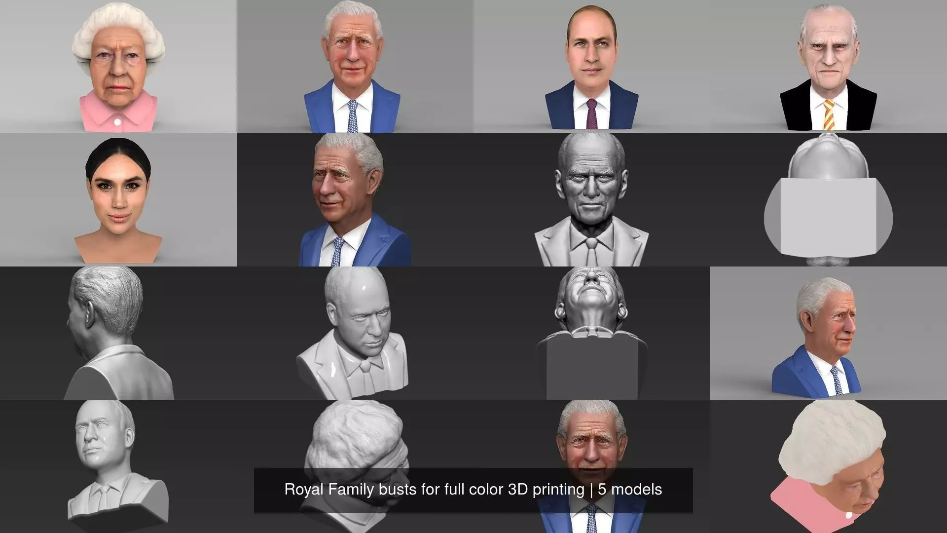 Royal Family busts for full color 3D printing 3D Model Collection_0