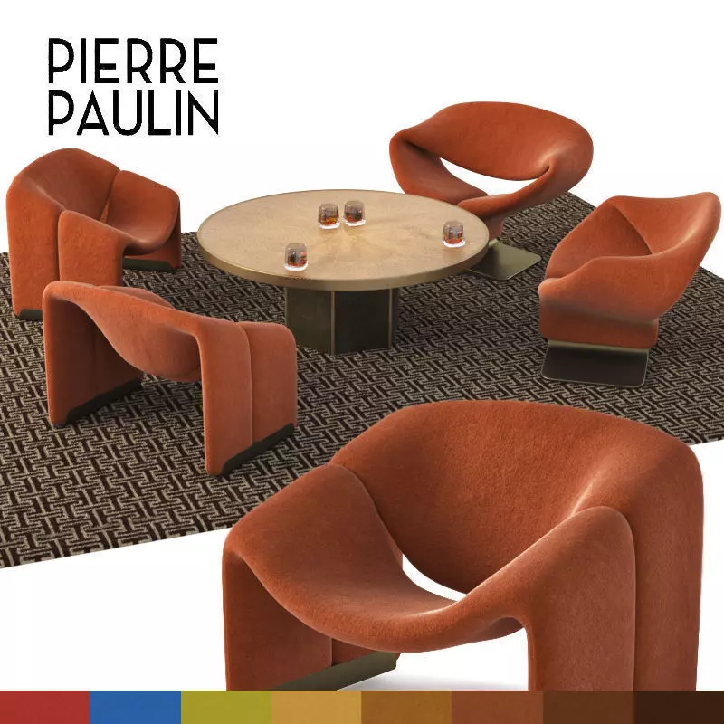 Pierre Paulin chairs - John Richard round brass table 3D model_0