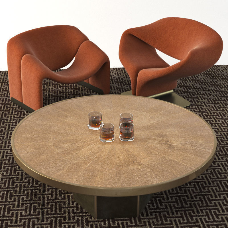 Pierre Paulin chairs - John Richard round brass table 3D model_1