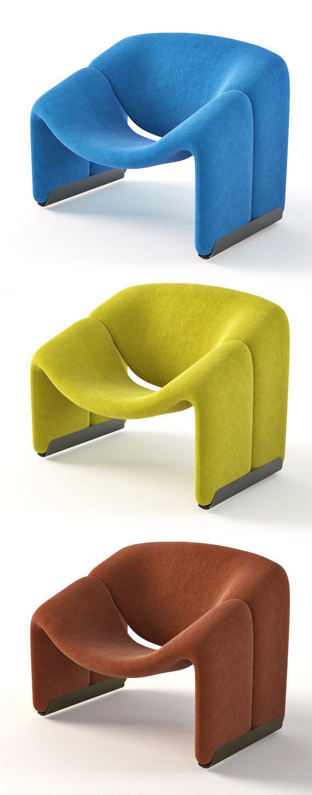 Pierre Paulin chairs - John Richard round brass table 3D model_4