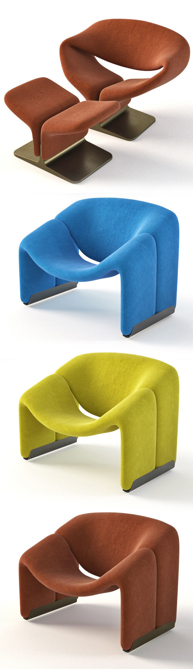 Pierre Paulin chairs - John Richard round brass table 3D model_3