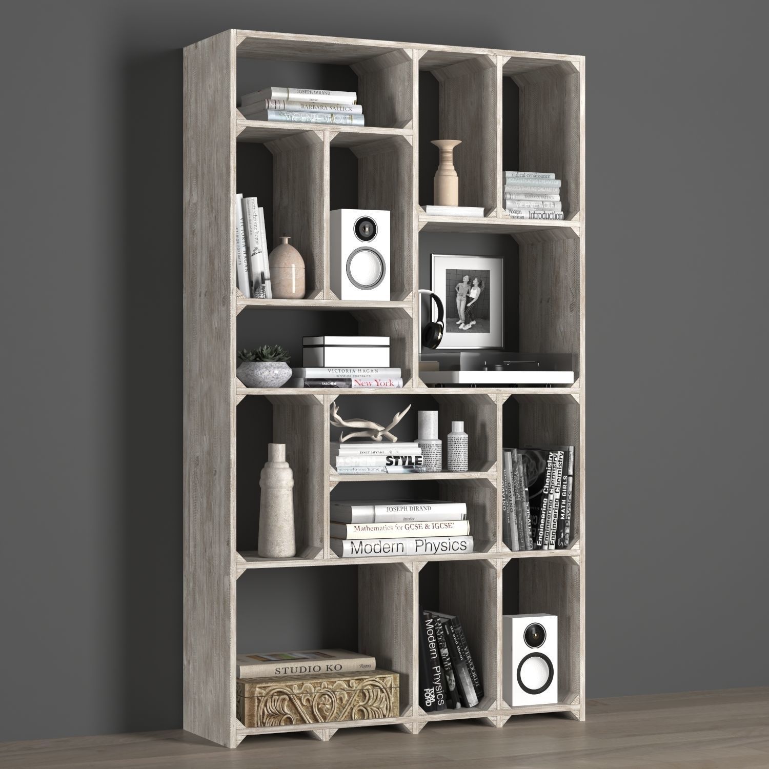 Reclaimed Pine Tall Bookcase 3D model_1