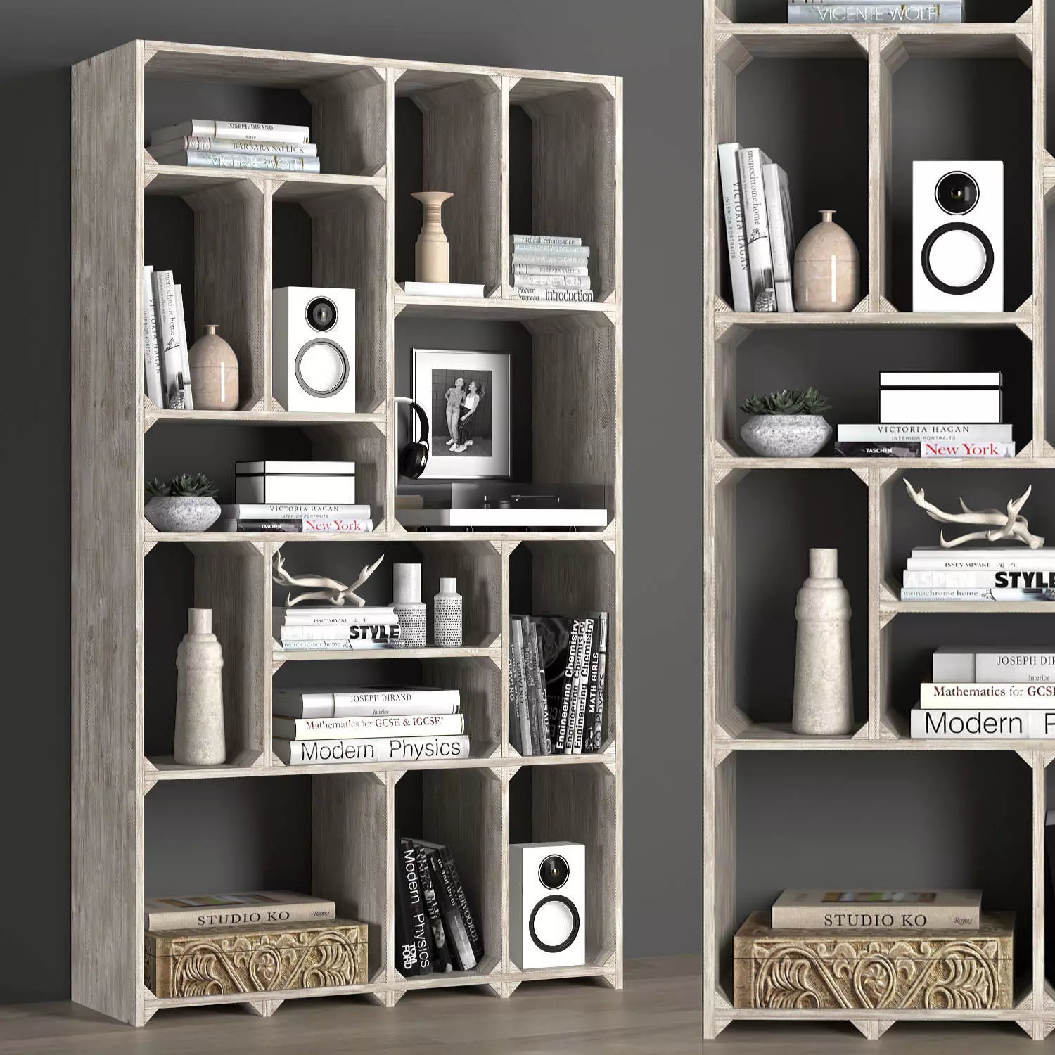 Reclaimed Pine Tall Bookcase 3D model_0