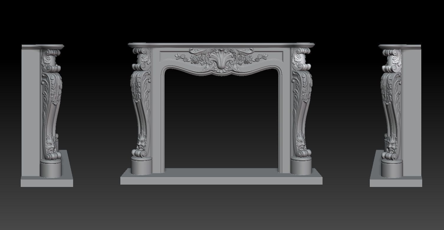 Classical Decorated Fireplace Louis XVI style 3D model_3