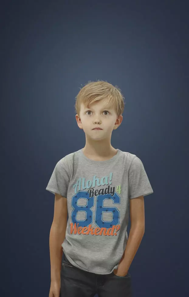 Story Casual Boy in Jeans and T-shirt Standing listening 3D model_0