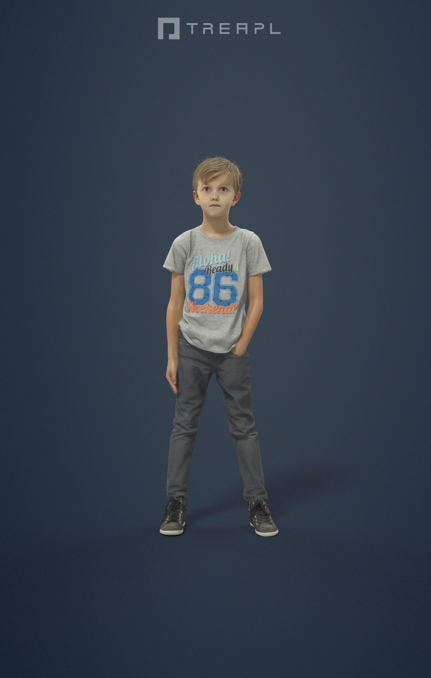 Story Casual Boy in Jeans and T-shirt Standing listening 3D model_1