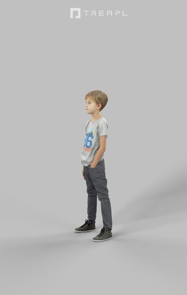 Story Casual Boy in Jeans and T-shirt Standing listening 3D model_8