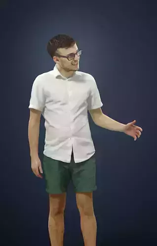 Veracity Casual Man Summer wearing shorts explaining 3D model