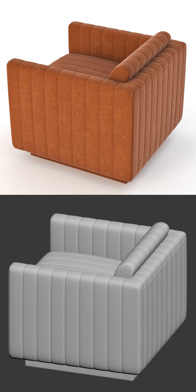 Milo Baughman Art Deco Cube Club Lounge Chair 3D model_3