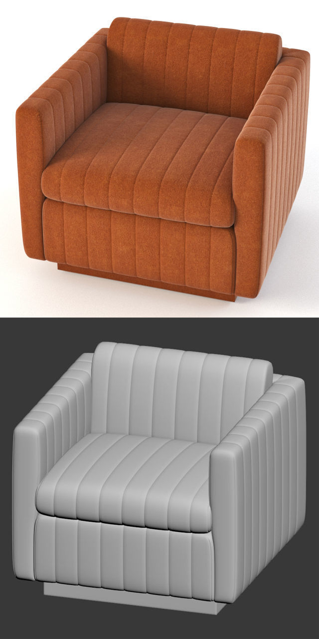 Milo Baughman Art Deco Cube Club Lounge Chair 3D model_2