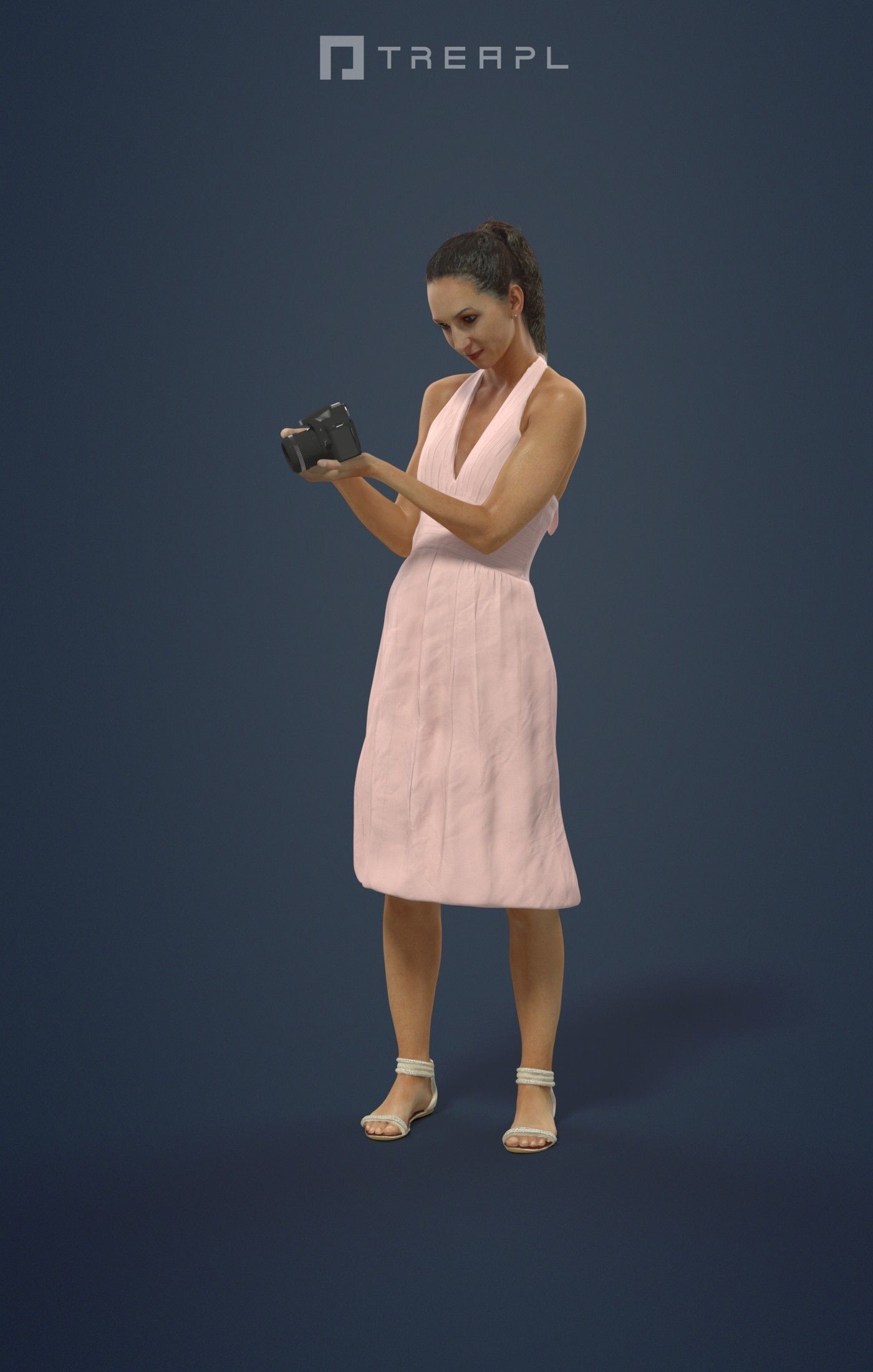 Mirage Elegant Woman In A Summer Dress Standing With A Camera 3D model_1
