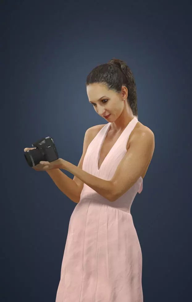 Mirage Elegant Woman In A Summer Dress Standing With A Camera 3D model_0