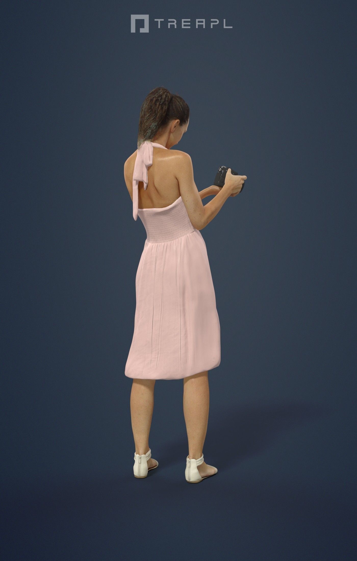 Mirage Elegant Woman In A Summer Dress Standing With A Camera 3D model_2