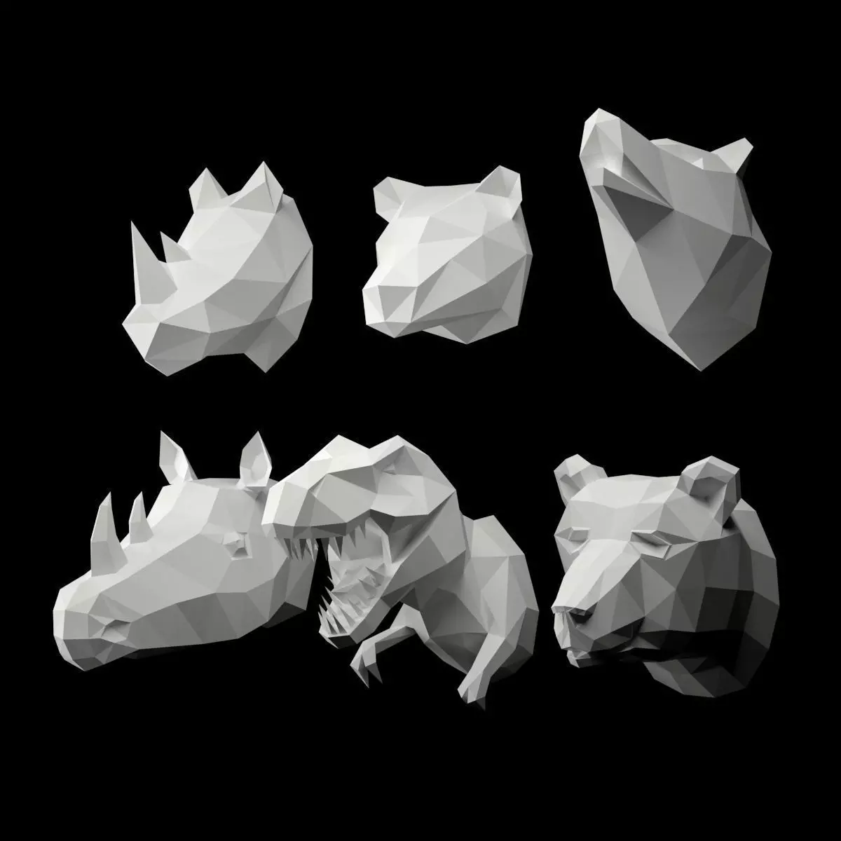 Low Poly Animal Head 3D SET 1 3D model_0