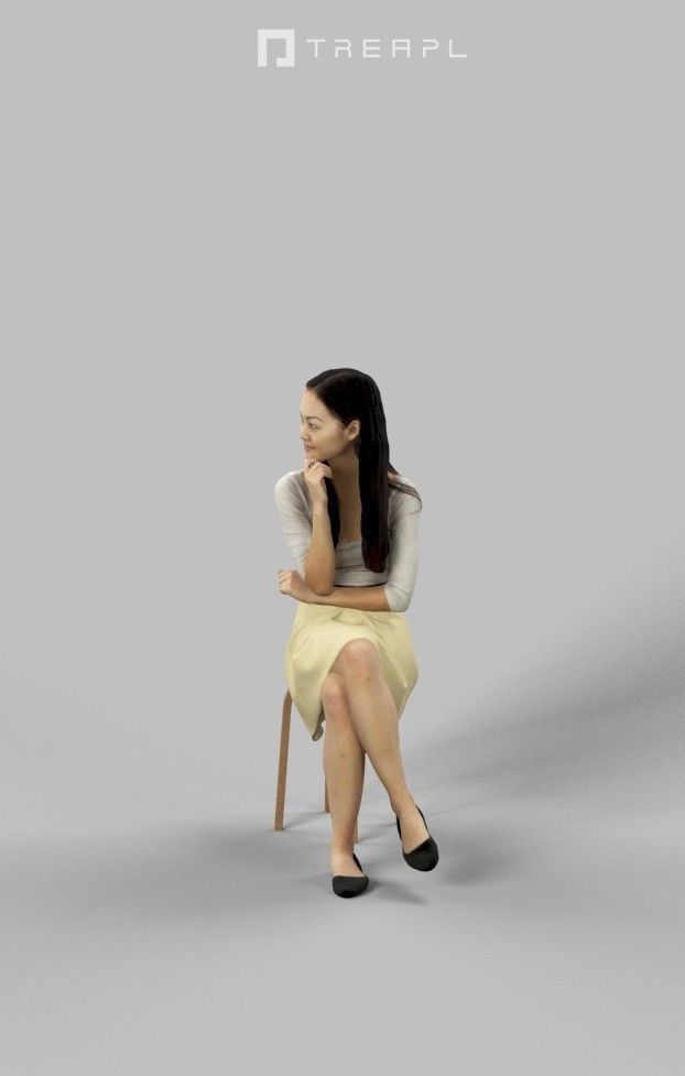 Passion Elegant Asian Woman In A Skirt Sitting Listening 3D model_8