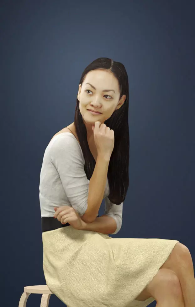 Passion Elegant Asian Woman In A Skirt Sitting Listening 3D model_0