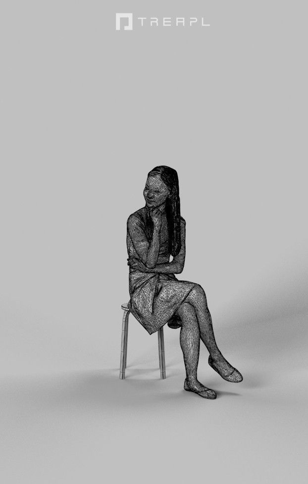 Passion Elegant Asian Woman In A Skirt Sitting Listening 3D model_9