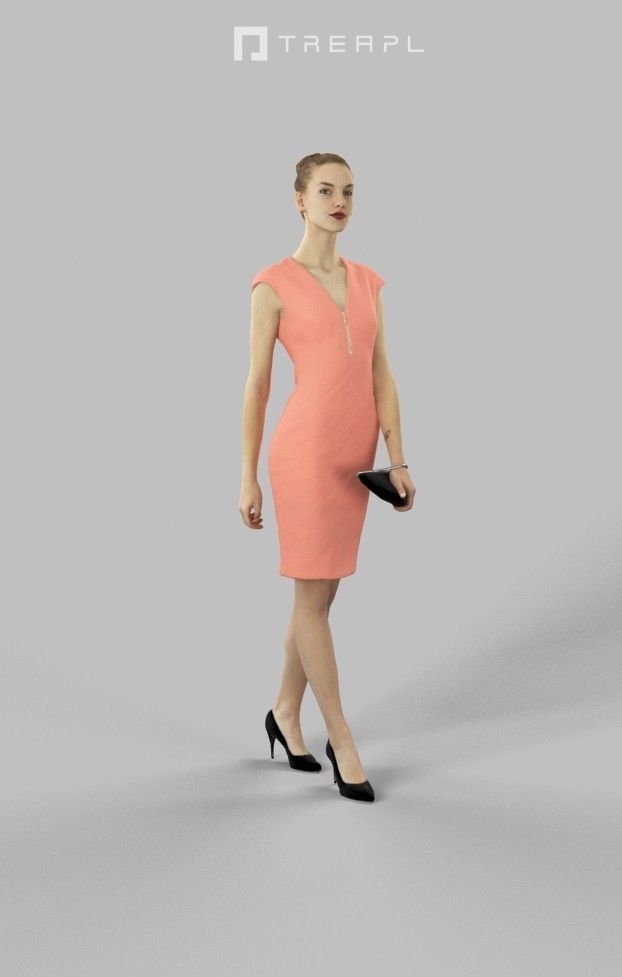 Beauty Elegant Walking Woman In Warm Dress with a Purse 3D model_3