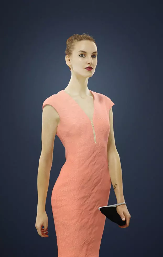 Beauty Elegant Walking Woman In Warm Dress with a Purse 3D model_0