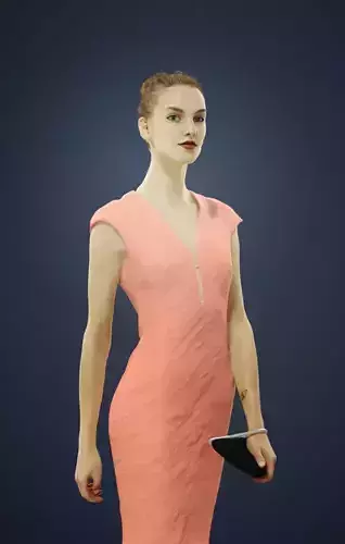 Beauty Elegant Walking Woman In Warm Dress with a Purse 3D model