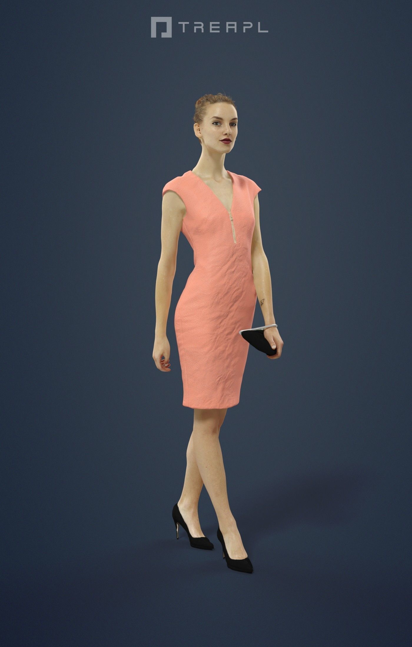 Beauty Elegant Walking Woman In Warm Dress with a Purse 3D model_1