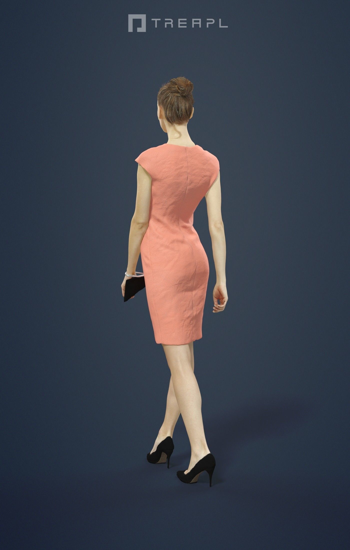 Beauty Elegant Walking Woman In Warm Dress with a Purse 3D model_2