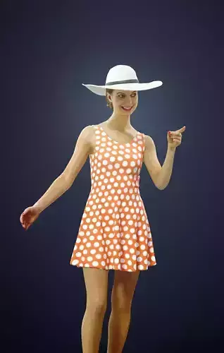Aspiration Elegant Woman In a Dress And Summer Hat Smiling 3D model