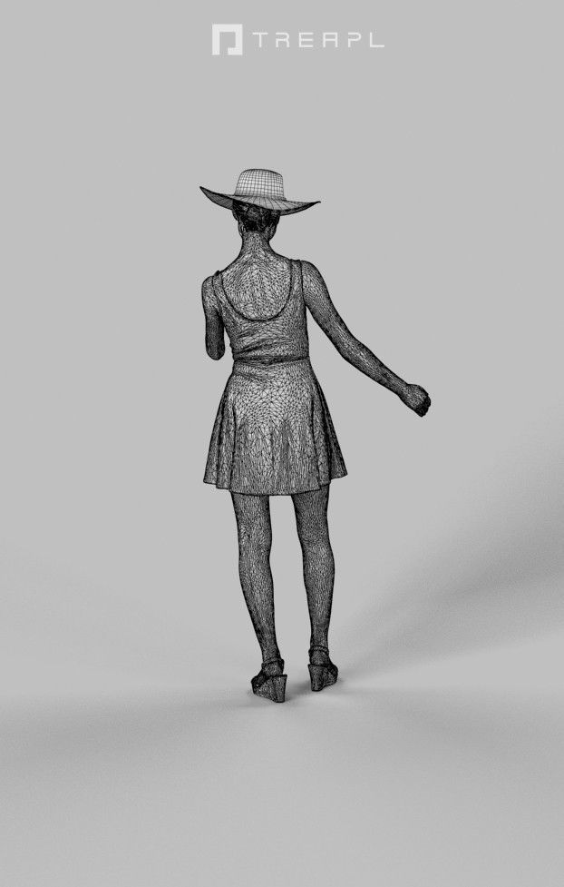 Aspiration Elegant Woman In a Dress And Summer Hat Smiling 3D model_10