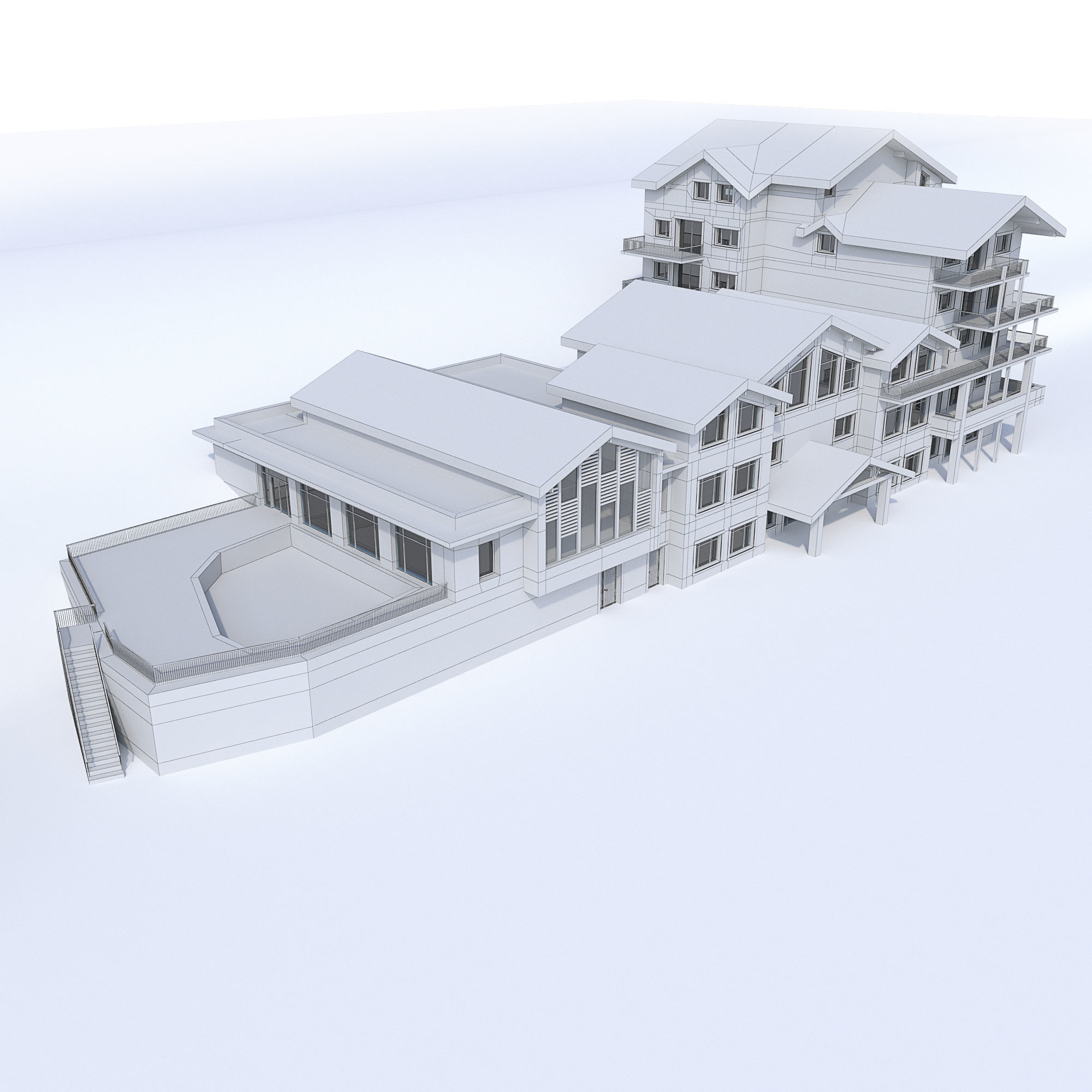 Hotel building 3D model_2