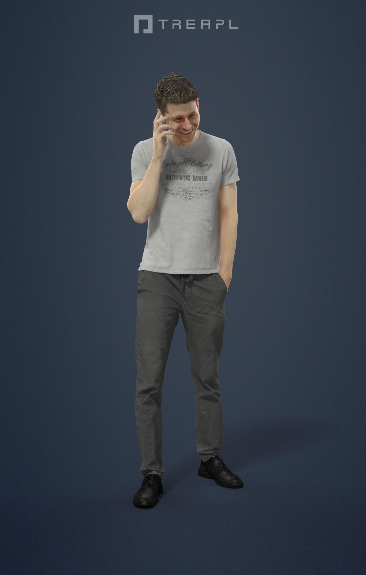 Jayne Elegant Casual Man Standing Talking On The Phone Low-poly 3D model_1
