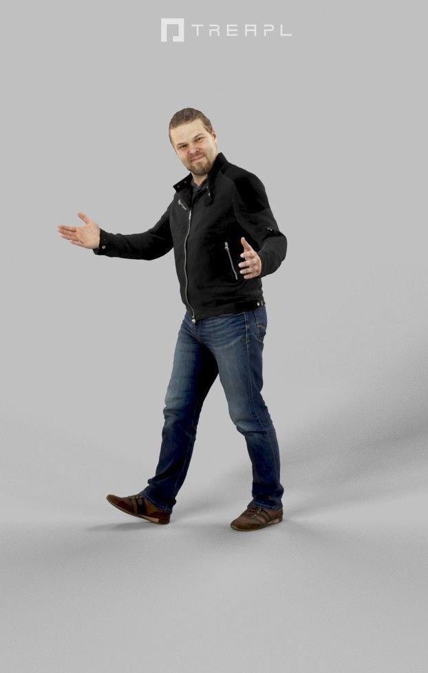 Keen Casual Man Urban Leather jacket and jeans Walking Low-poly 3D model_8