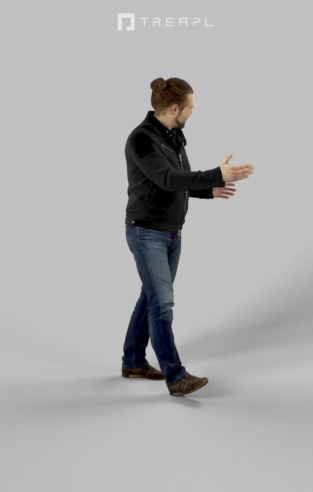 Keen Casual Man Urban Leather jacket and jeans Walking Low-poly 3D model_4