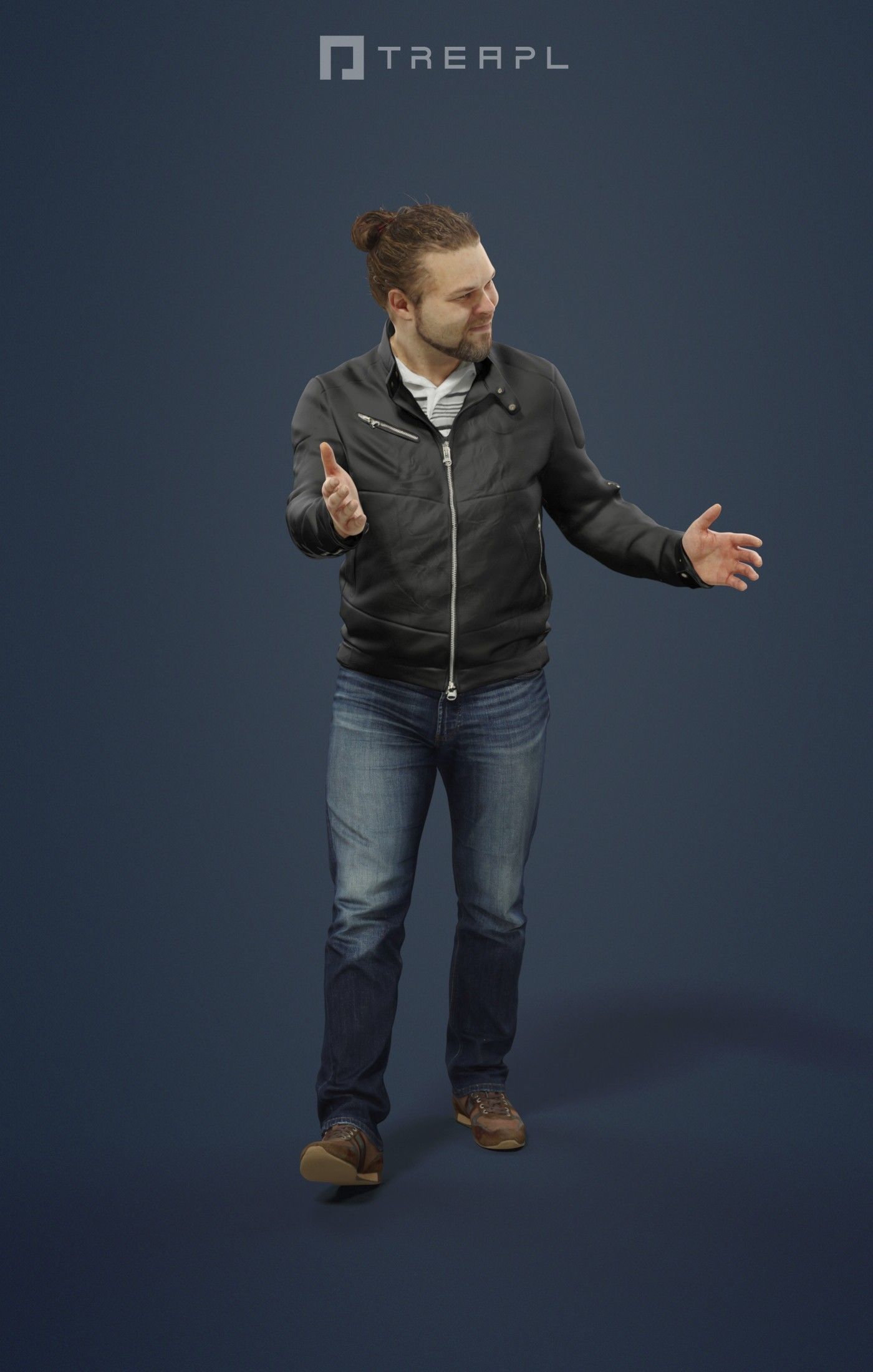 Keen Casual Man Urban Leather jacket and jeans Walking Low-poly 3D model_1