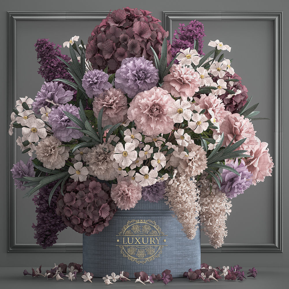 bouquet of flowers in a gift box 3D model_7