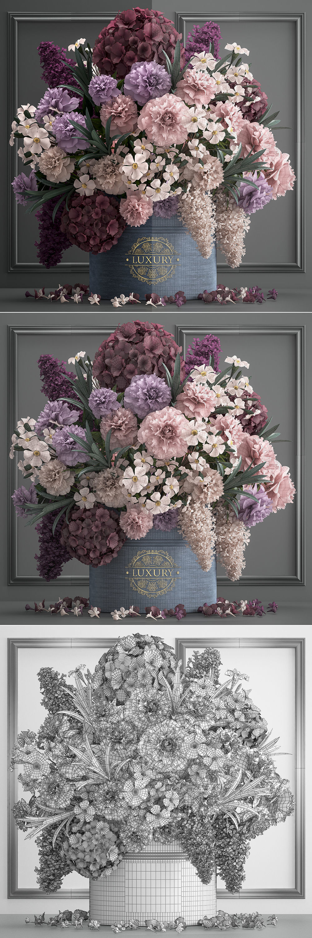 bouquet of flowers in a gift box 3D model_5