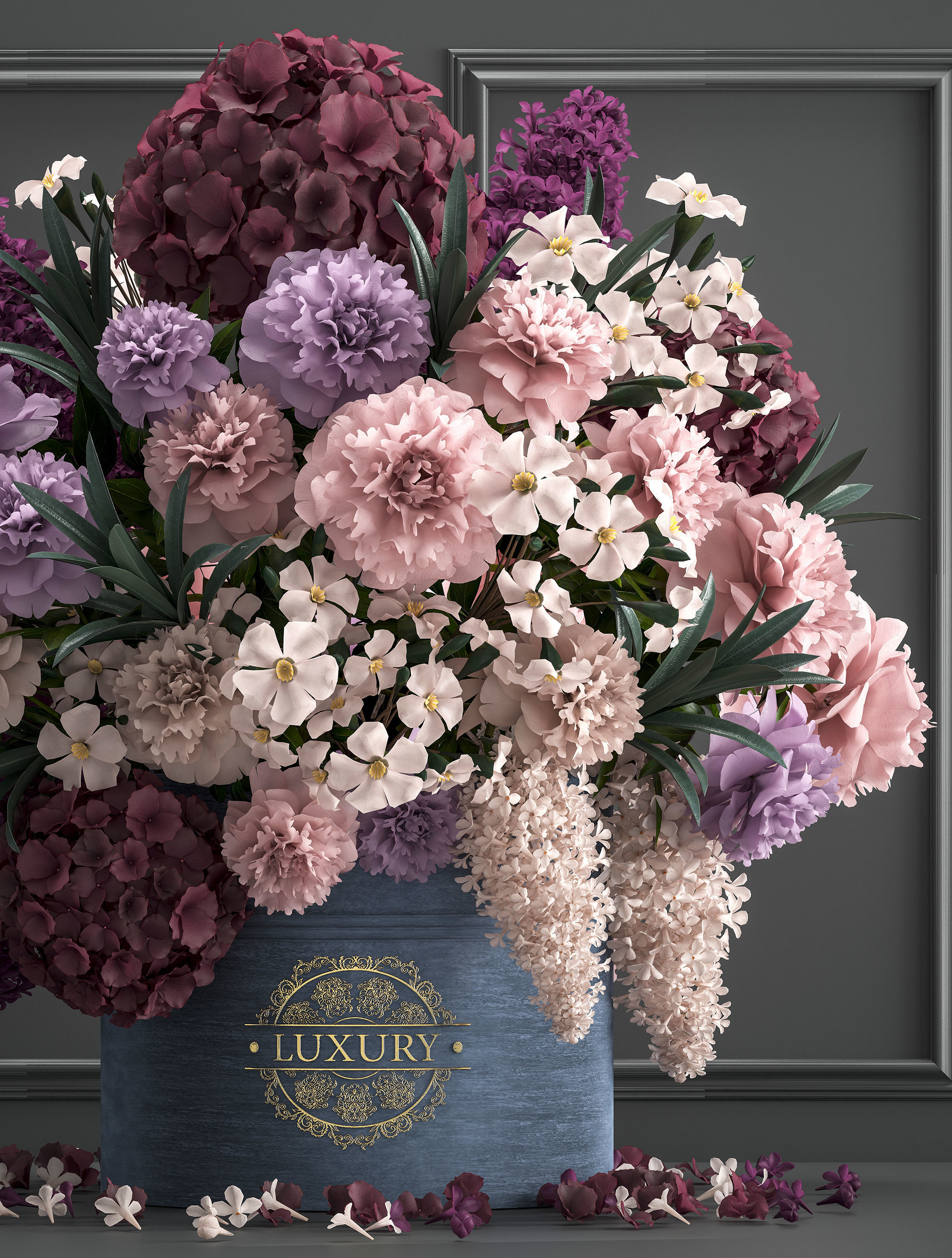 bouquet of flowers in a gift box 3D model_2