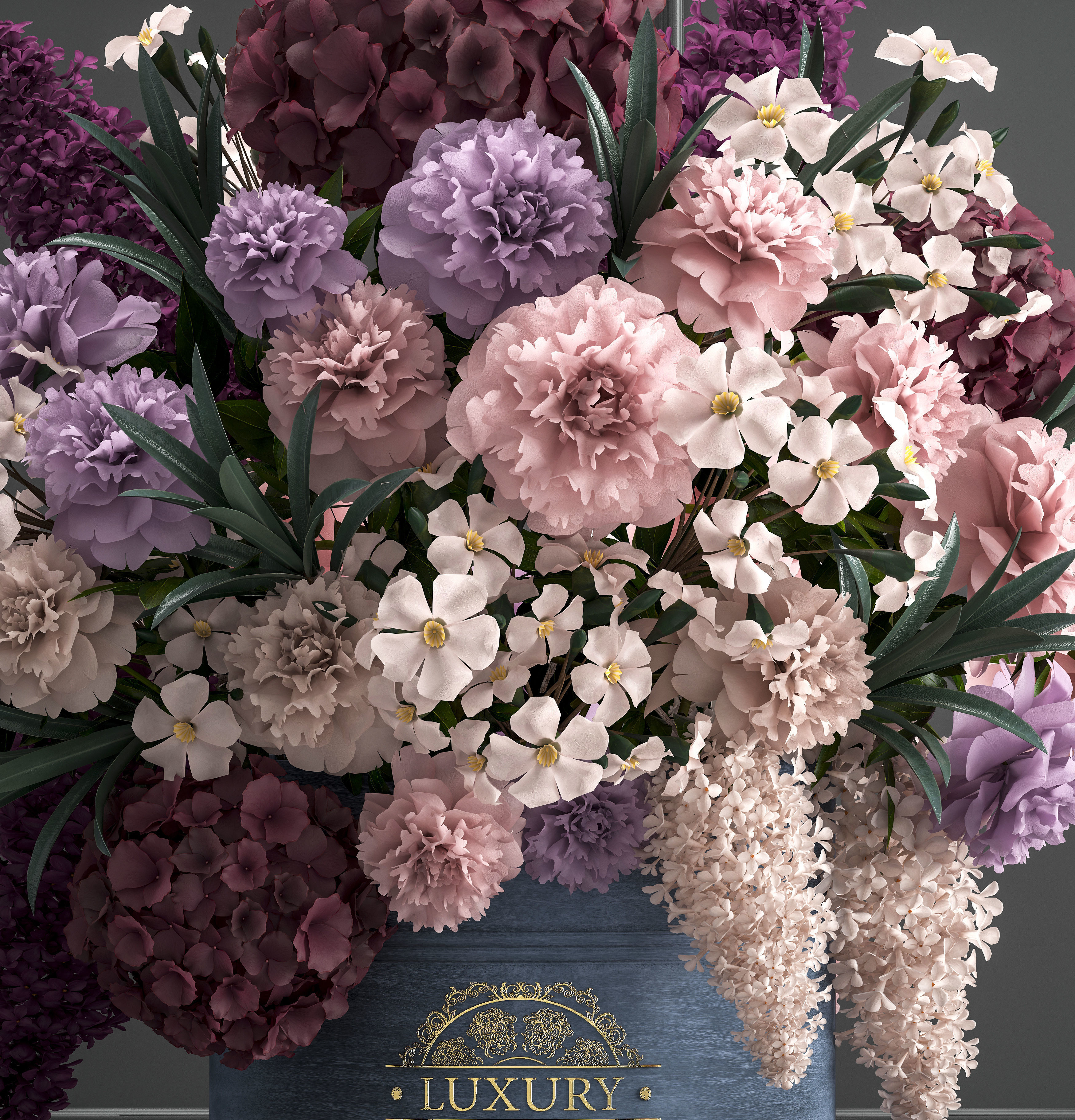 bouquet of flowers in a gift box 3D model_3
