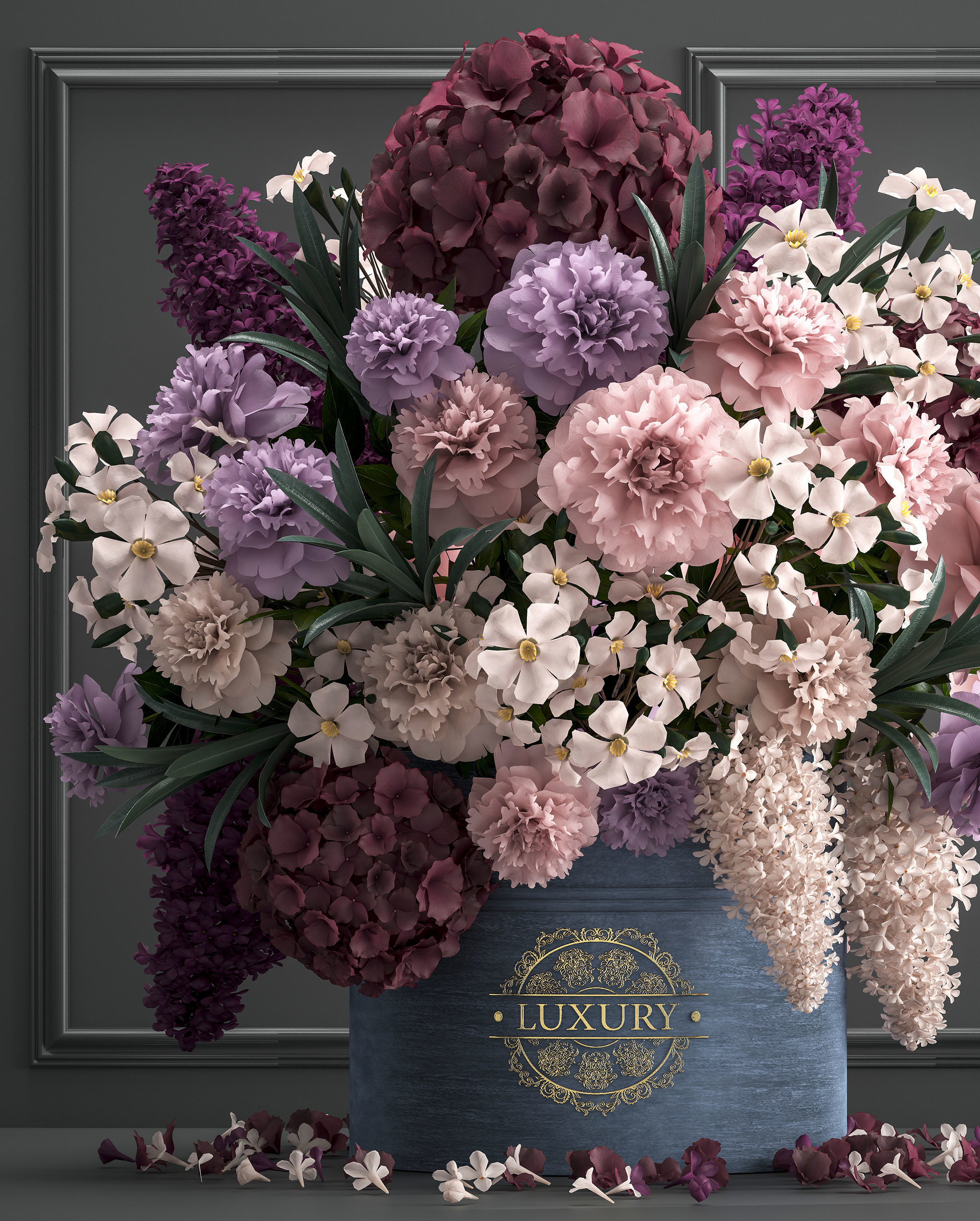 bouquet of flowers in a gift box 3D model_1