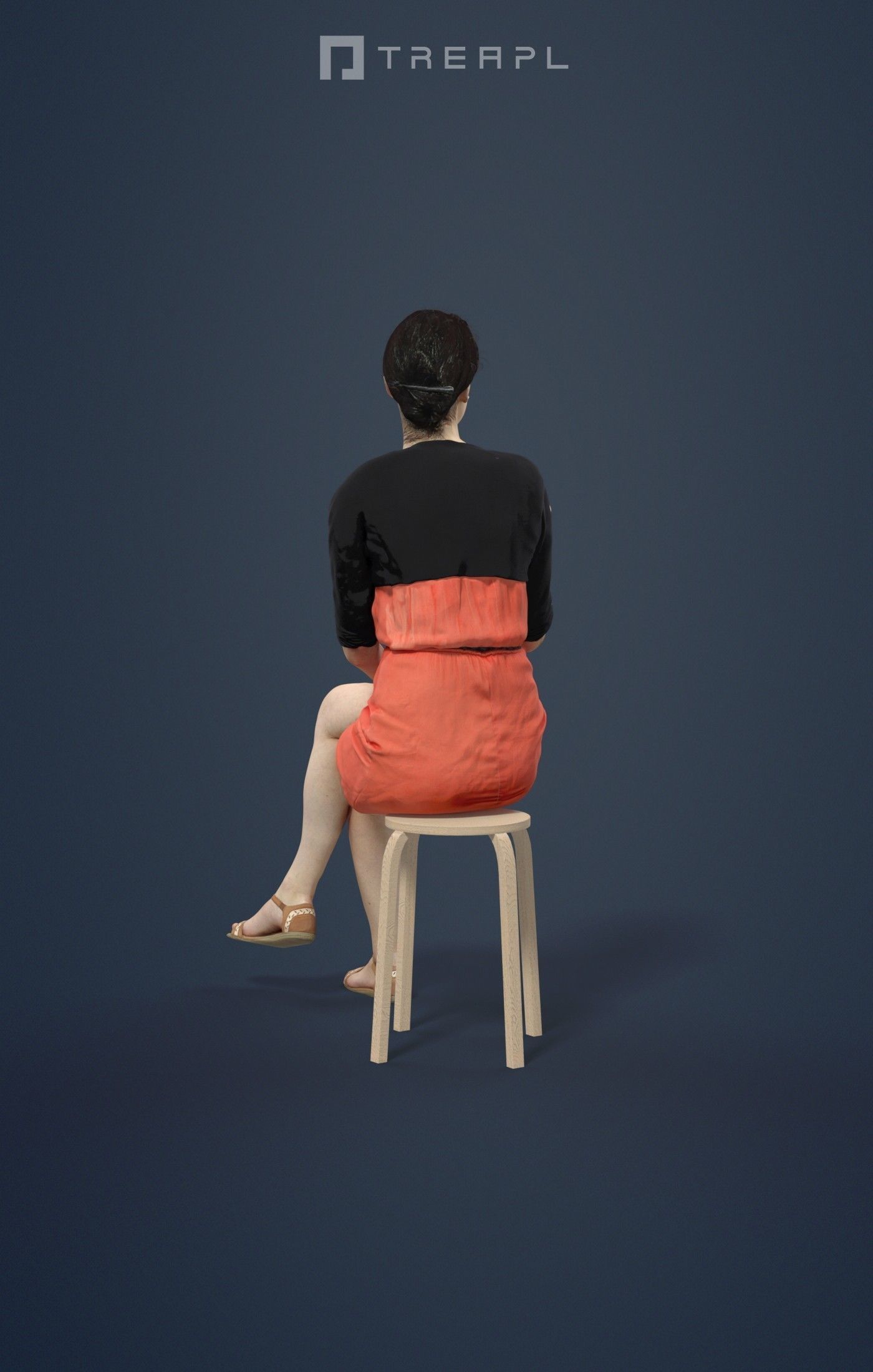 Eternal Elegant Casual Sitting Woman Drinking Coffee Low-poly 3D model_2