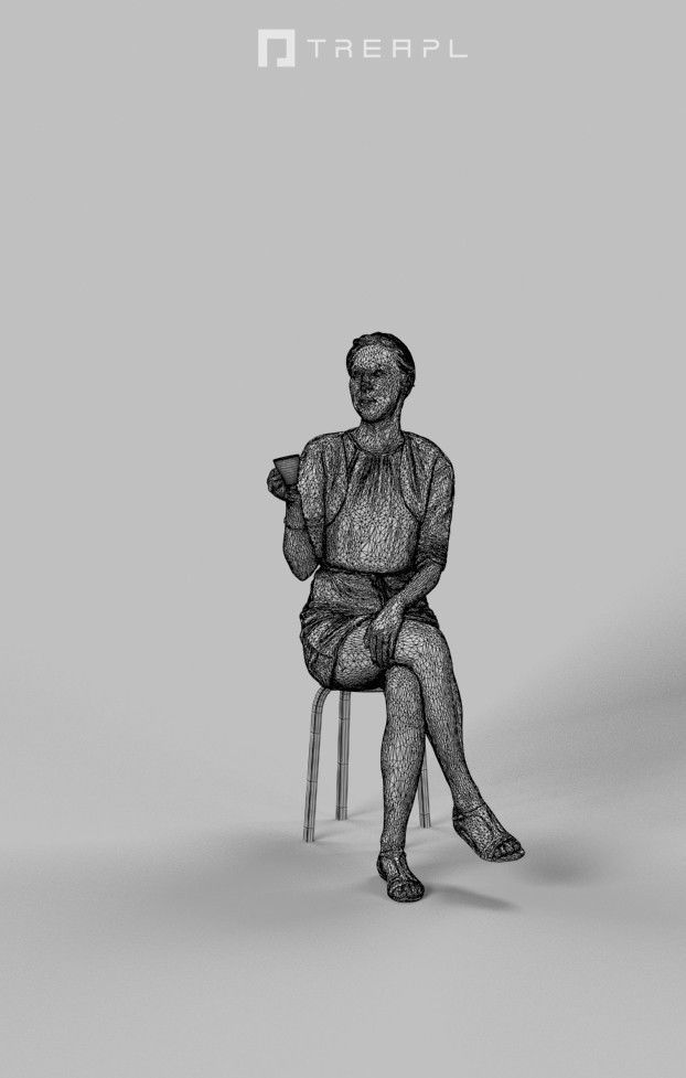 Eternal Elegant Casual Sitting Woman Drinking Coffee Low-poly 3D model_9