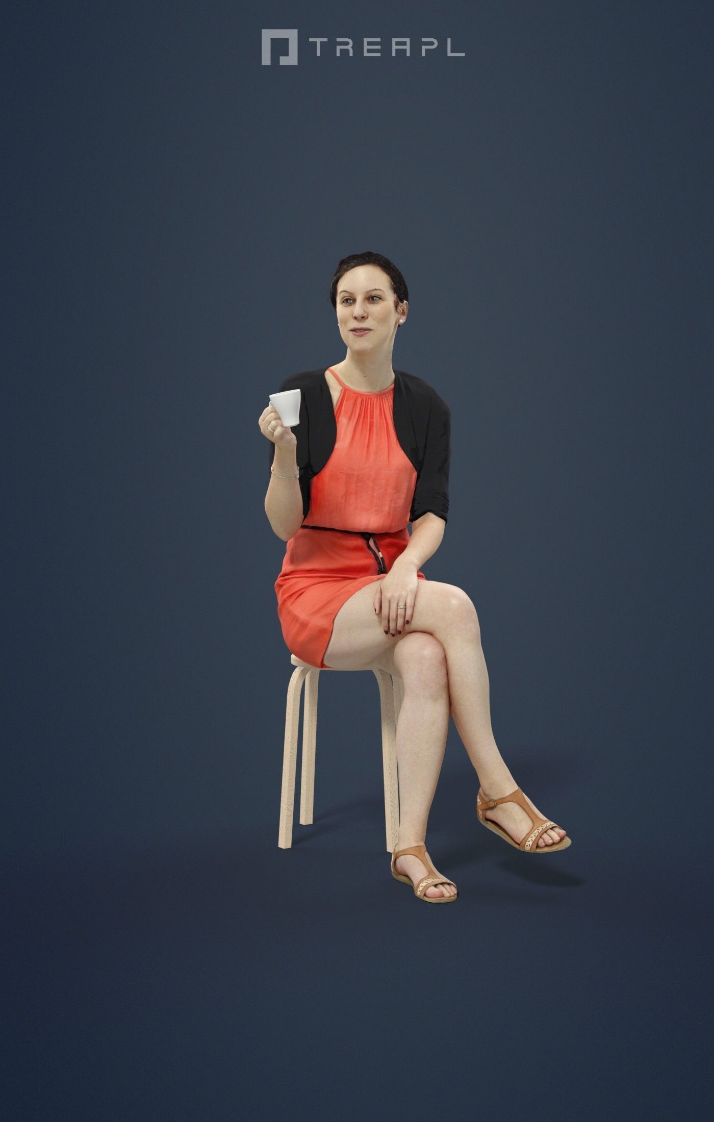 Eternal Elegant Casual Sitting Woman Drinking Coffee Low-poly 3D model_1