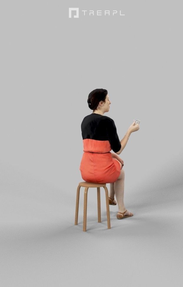 Eternal Elegant Casual Sitting Woman Drinking Coffee Low-poly 3D model_5