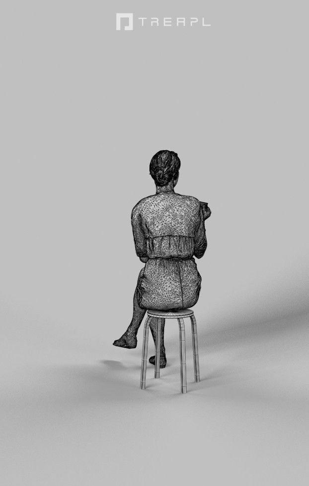 Eternal Elegant Casual Sitting Woman Drinking Coffee Low-poly 3D model_10